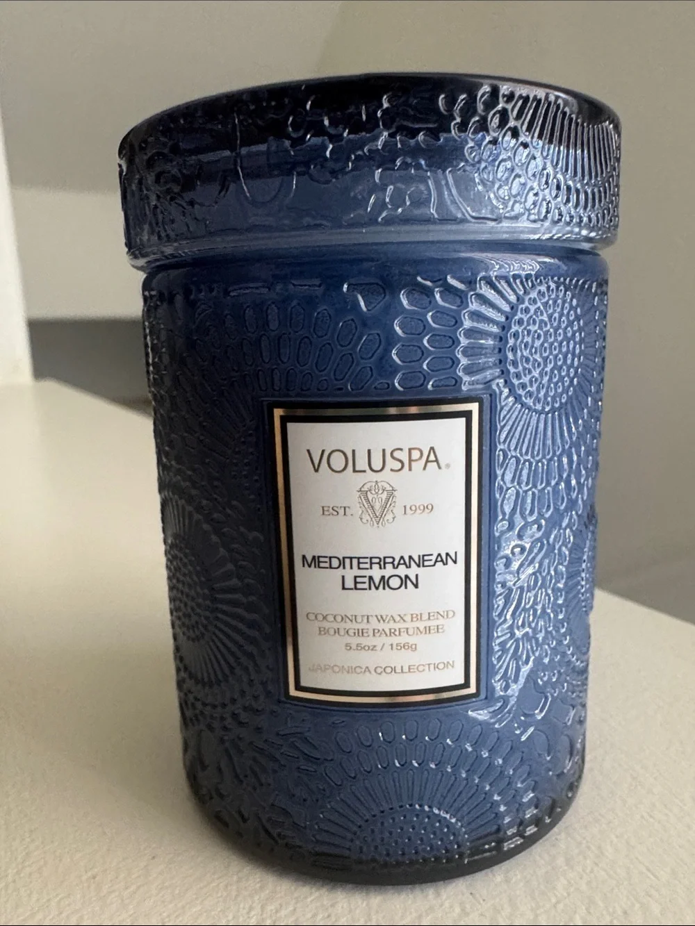Voluspa Blue Textured Glass Candle Jar